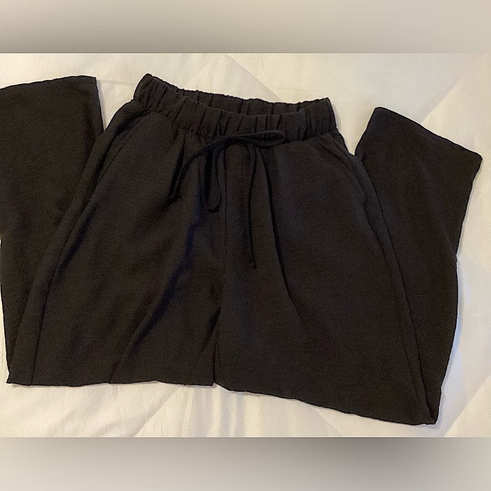 Elastic Waistband Cropped Pants, Black, Small
